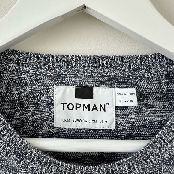 Topshop Topman Blue Heathered Elbow Patch Long Sleeve Shirt Sweater Crew Neck - Picture 3 of 14